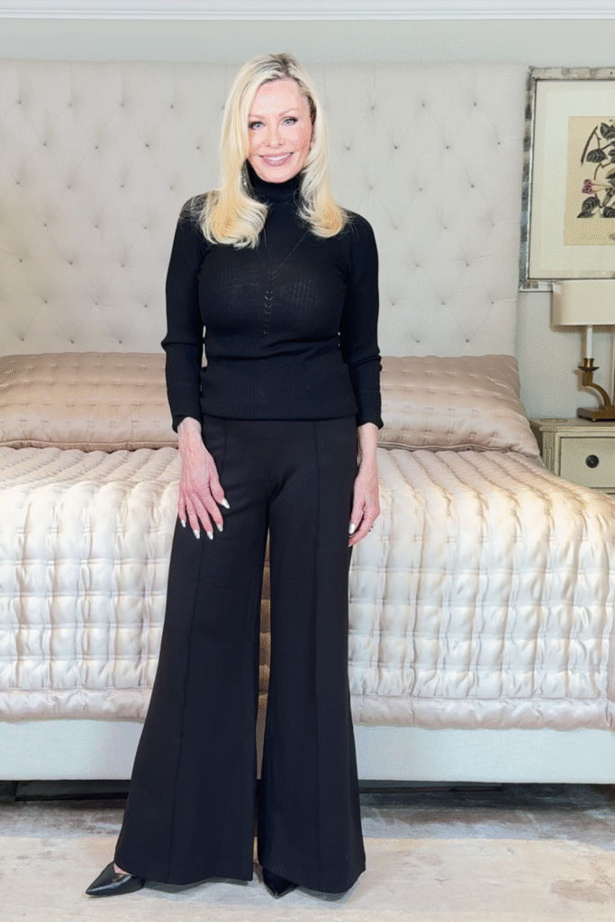 Over 50 fashion beauty and fitness influencer showcasing items  from Quince that perfectly embody Affordable Fall Fashion Over 55